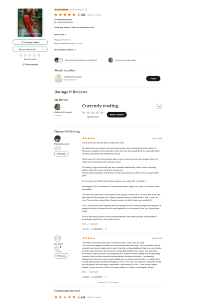 A screen shot of the Goodreads review page for The Alpha Flame Discovery